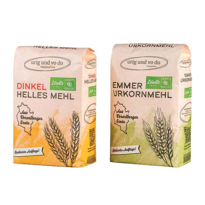 Dinkel und Emmer Mehlverpackung freigestellt