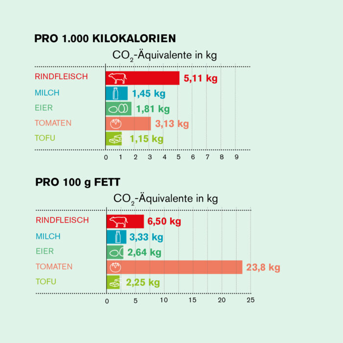 Grafik CO2 Äquivalente Kilokalorien und Fett