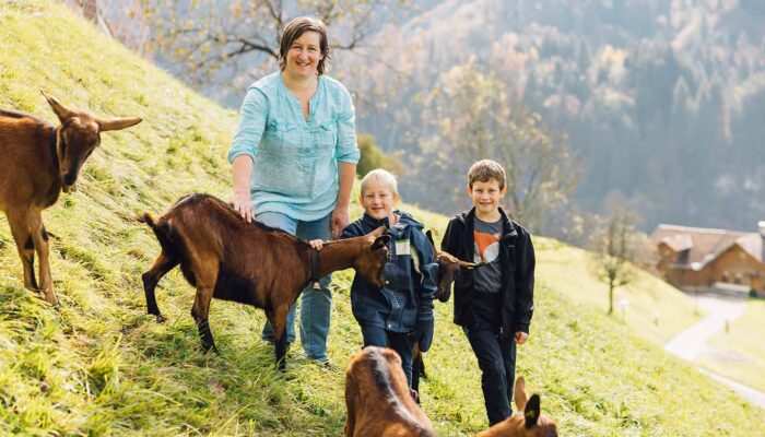 Mathis Hof - Cornelia Mathis Mit Kindern Und Ziegen Auf Der Weide - Foto Manuelpaul.com