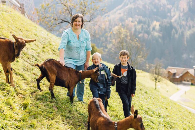 Mathis Hof - Cornelia Mathis Mit Kindern Und Ziegen Auf Der Weide - Foto Manuelpaul.com