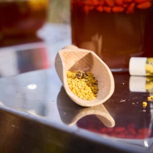 Martina Pinzger – Holzschaufel Mit Propolis Und Einer Biene Darauf – Foto Pallinger