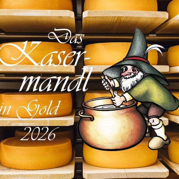 Käselaibe der Sennerei Langenegg mit Kasermandl-Logo 2026 (Foto: manuelpaul.com)