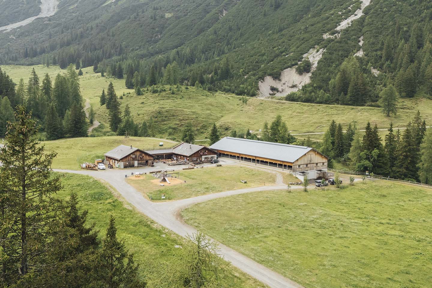 Drohnenaufnahme Von Der Alpe Parpfienz Mit Der Umliegenden Landschaft.